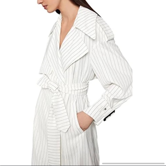 BCBG maxazria pinstripe white trench coat with belt black white aurora size M - Picture 1 of 12